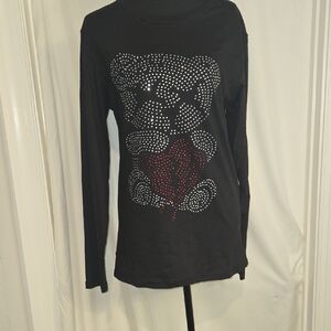 On Fire Long Sleeve Tee with Studded Bear